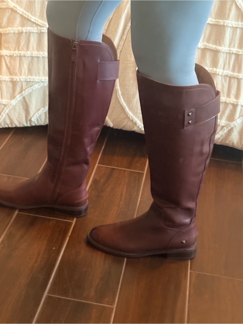 Franco Sarto Tall Leather Riding Boots in Burgundy wide calf